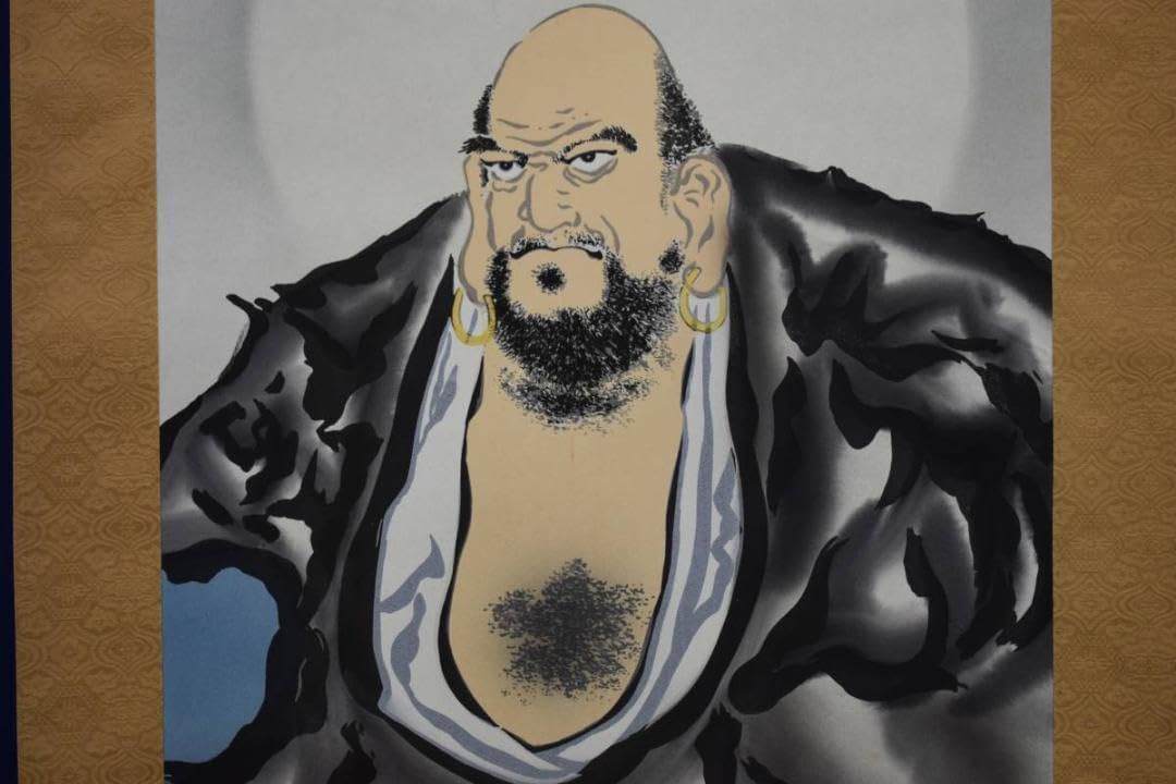 真作春峰達磨図桐共箱付布袋屋掛軸HD713 真作/