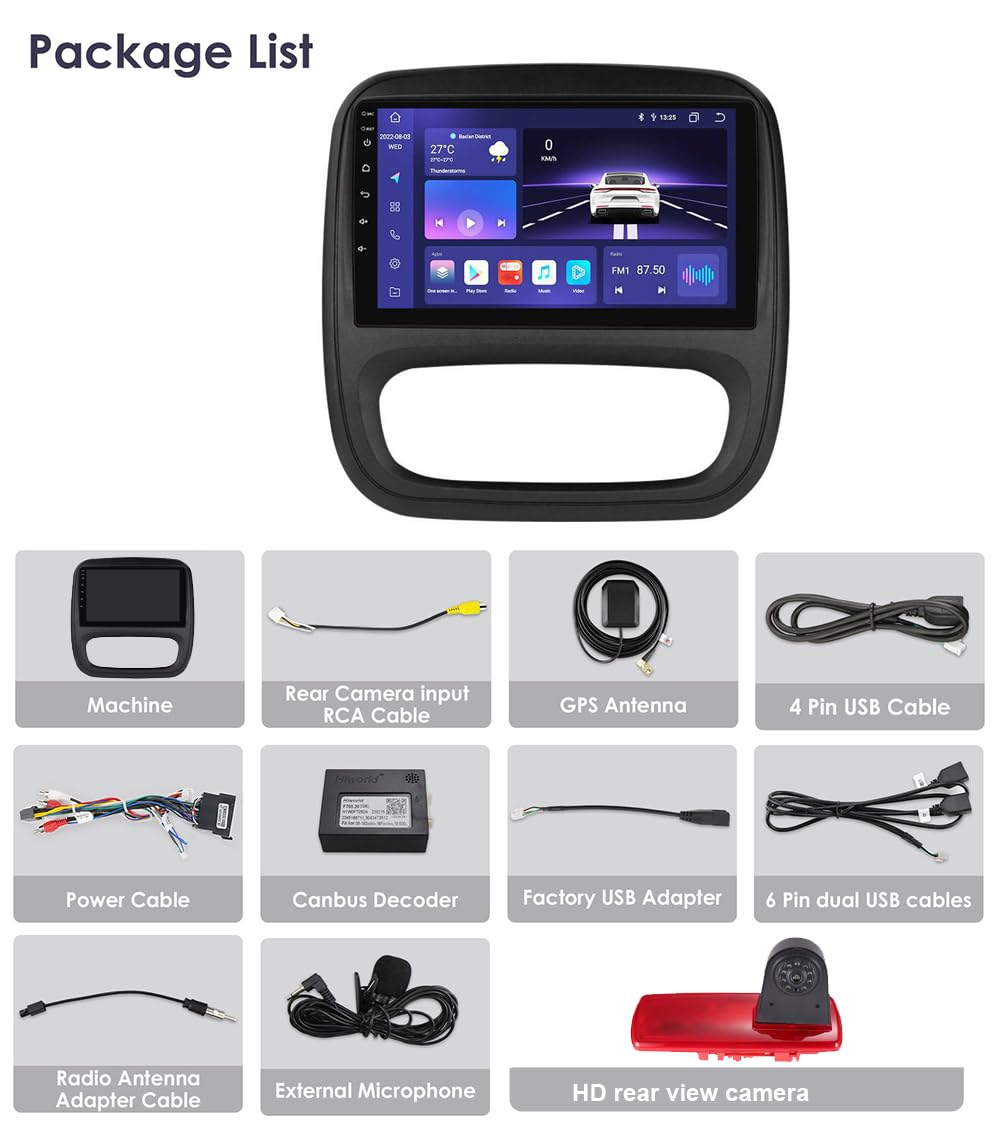9-calowe radio samochodowe Carplay/Android, nawigacja GPS + HD noktowizor samochodowy kamera cofania, zamiennik do Fiat Talento Bus Kasten/Opel Vauxhall Vivaro B Combi furgon Turbo FWD X82/Renault