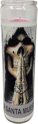 Miniatura 9 de Santa Muerte 14 oz vaso grande una pieza oración vela de una pieza 14 oz de alto vidrio oración al reverso en español Blanca sin aroma