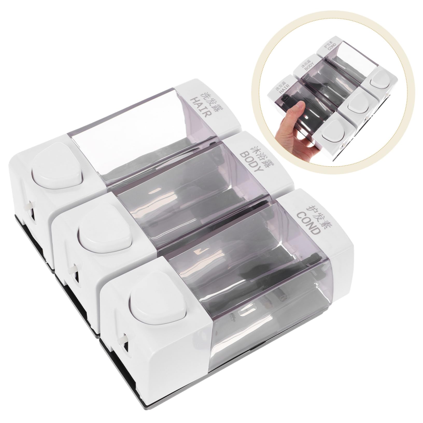 Cabilock Dispenser di Sapone Liquido da Parete, 3 Scomparti, 1050ml, Abs, per Doccia e Bagno, Facile Controllo del Livello