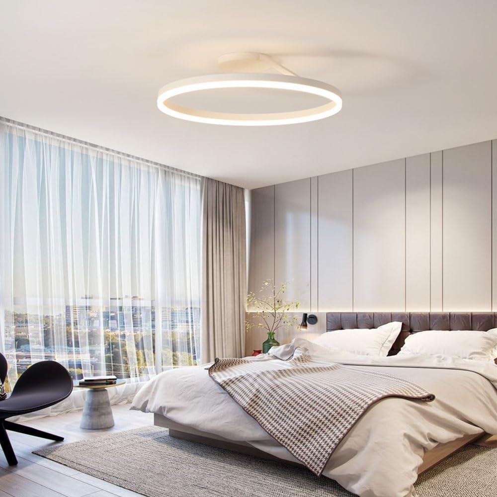 LIUYU Lámpara de Techo LED Plafón Moderno Redondo 40cm 24W Semiempotrada Regulable con Mando a Distancia Blanco para Salón Dormitorio Habitación