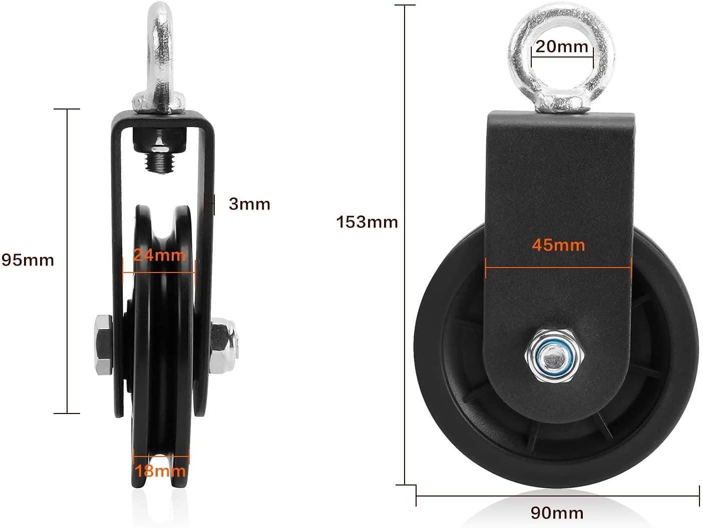 Morwealth Block Pulley 90 Mm Rope Pulley With U Retaining Bracket 360 Degree Rotatable Swivel Roller Bearing Pulley Wheel For Fitness, Strength Training Cable Machine Wire Rope Pulley (1 Pulley - View #5