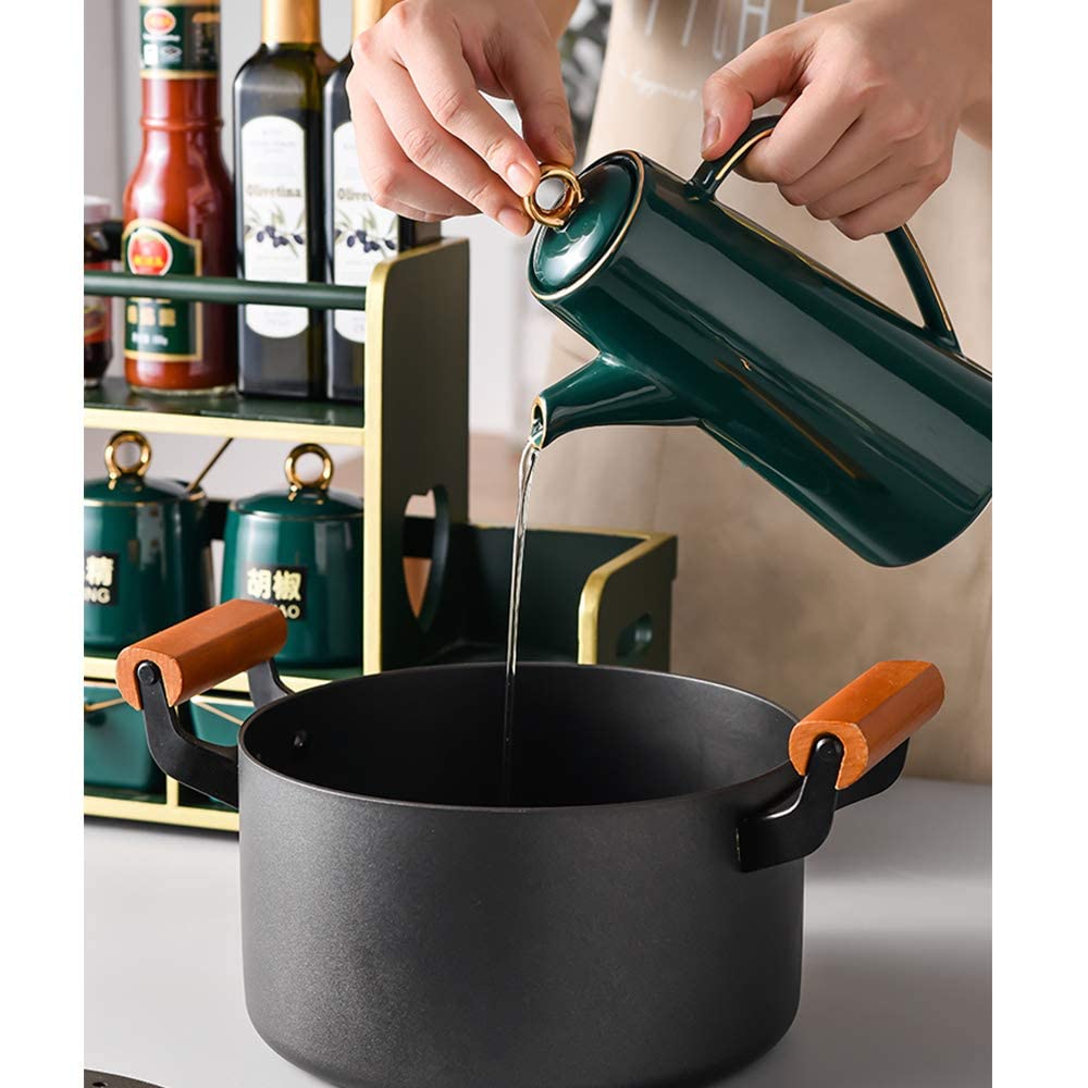 ESNY Generische Olivenöl-Spenderflasche.Keramik-Ölflaschen.Geeignet Für Die Aufbewahrung Von Öl,Essig,Sojasauce Und Anderen Flüssigkeiten,1 Stück,20oz green-400ML