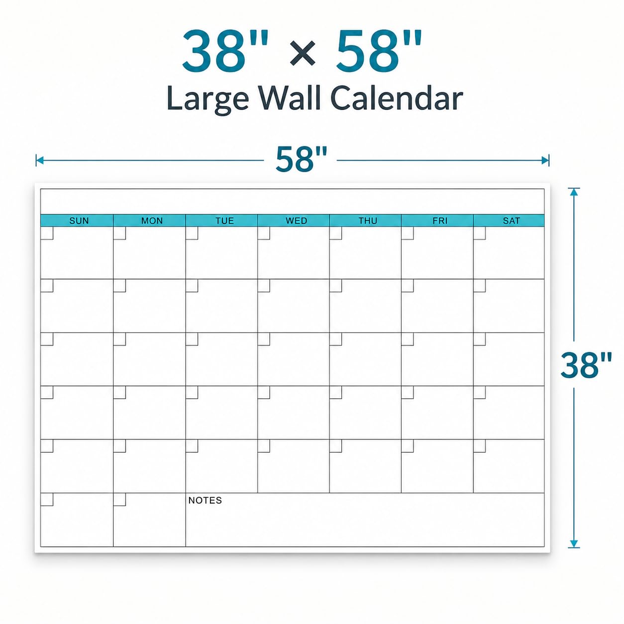 Calendario da parete cancellabile a secco, 96,5 x 147,3 cm, calendario giornaliero senza data, riutilizzabile, laminato per 30 giorni, per ufficio, classe, casa (senza pieghe)