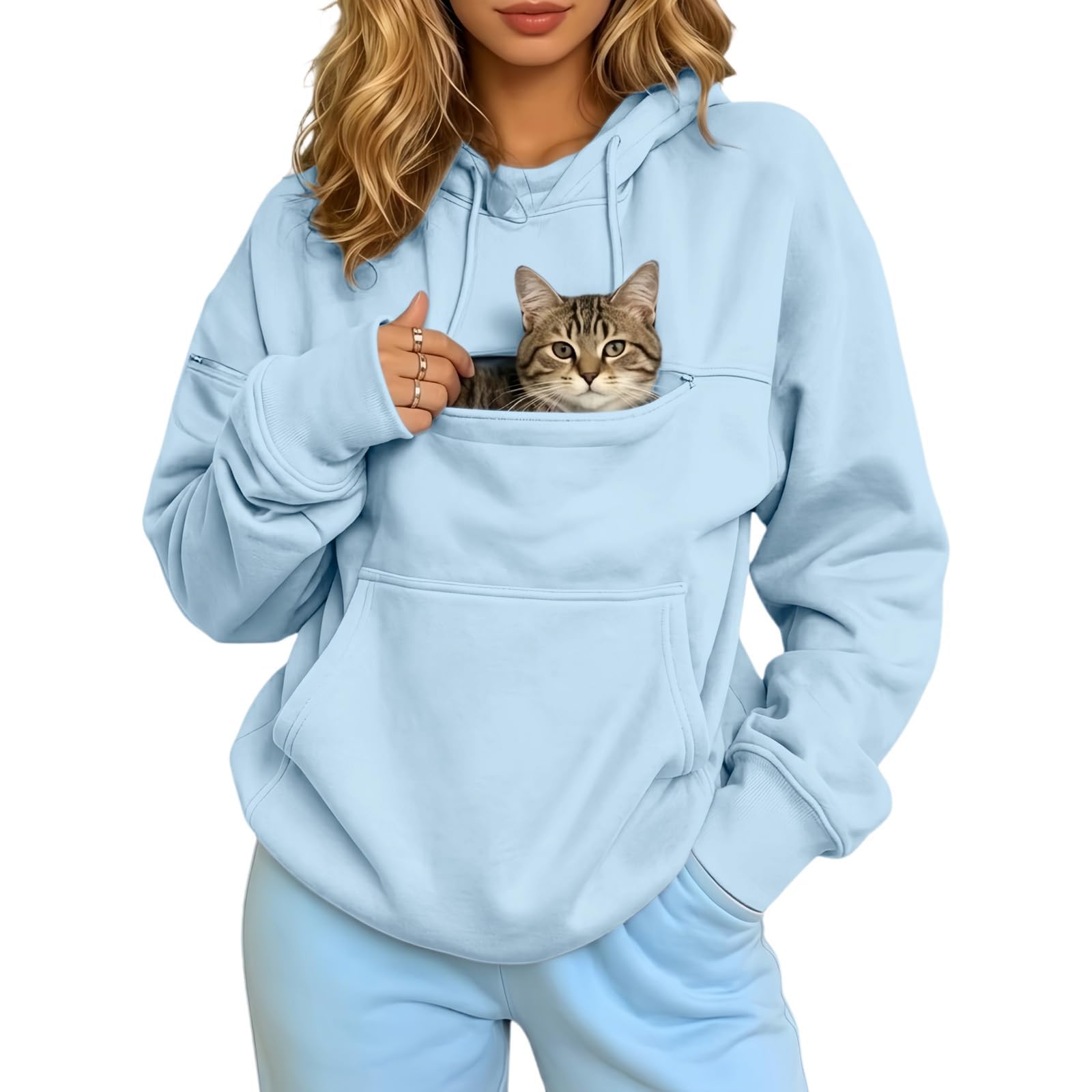 Cat Hoodie with Pouch Zip Front Sweatshirt Kangaroo Pocket Pet Sweatshirt