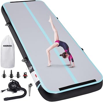 Inflatable Air Gymnastics Mat 10ft/13ft/16ft Tumbling Mats Training Mat Tumble Track Mats with Electric Air Pump for Home/Gym/Cheerleading/Beach/Outdoor Exercise 4 inches Thick