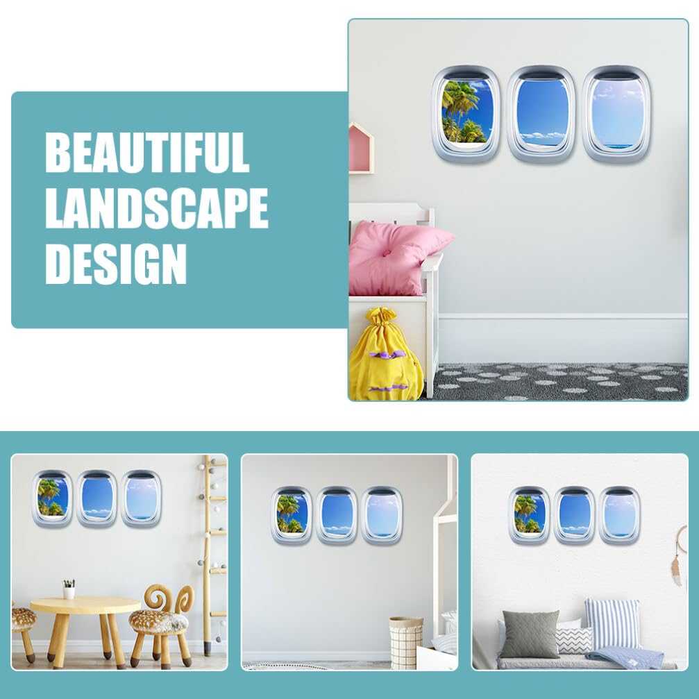 Autocollant Mural Fenêtre Avion 3D | Lot De 3 Stickers PVC Amovibles Décor Salon Chambre Bureau