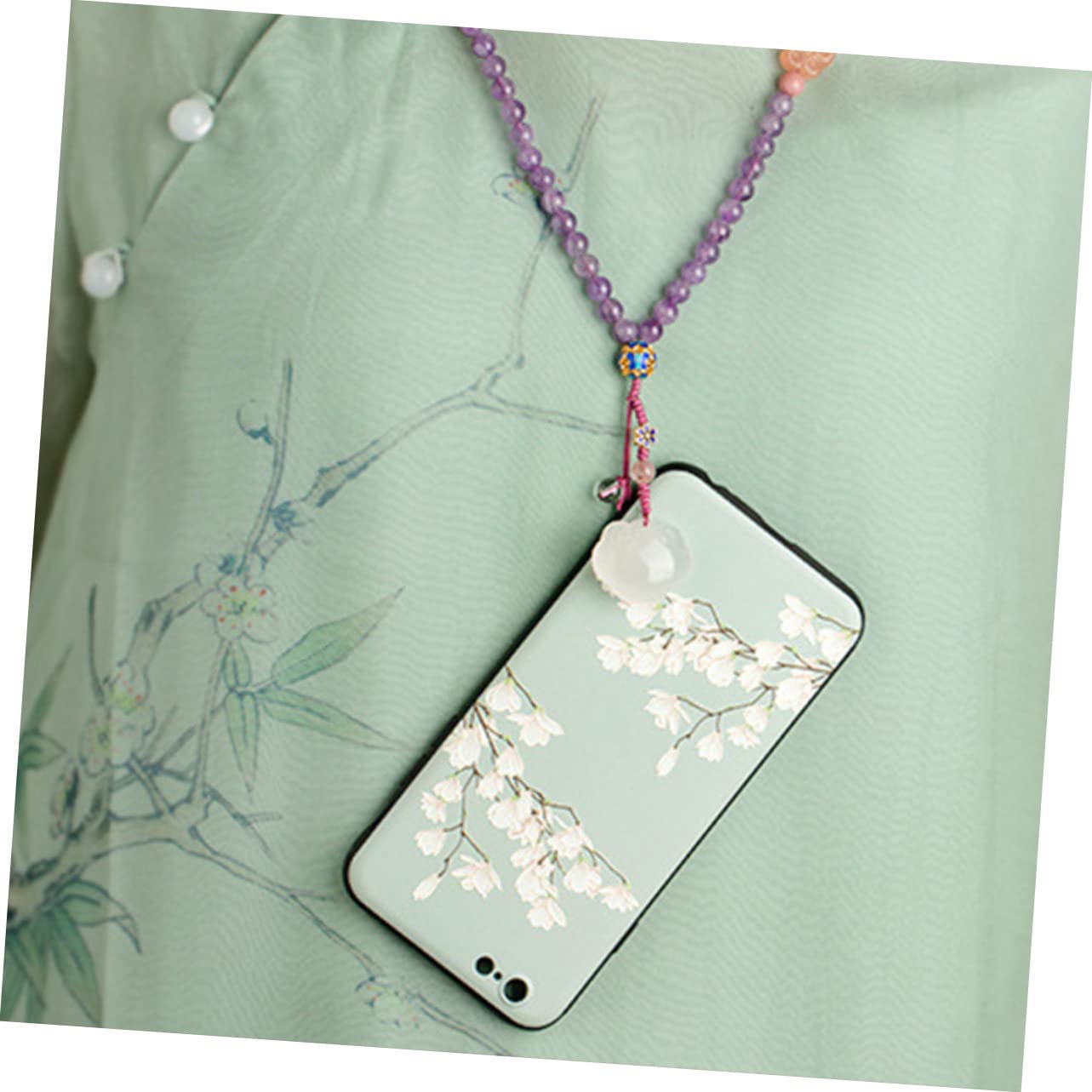 jojofuny Cordino Resistente per Cellulare in Ametista Naturale Funzione Decorativa e Aggancio Lanyard e Elegante per Custodia per Uso Quotidiano