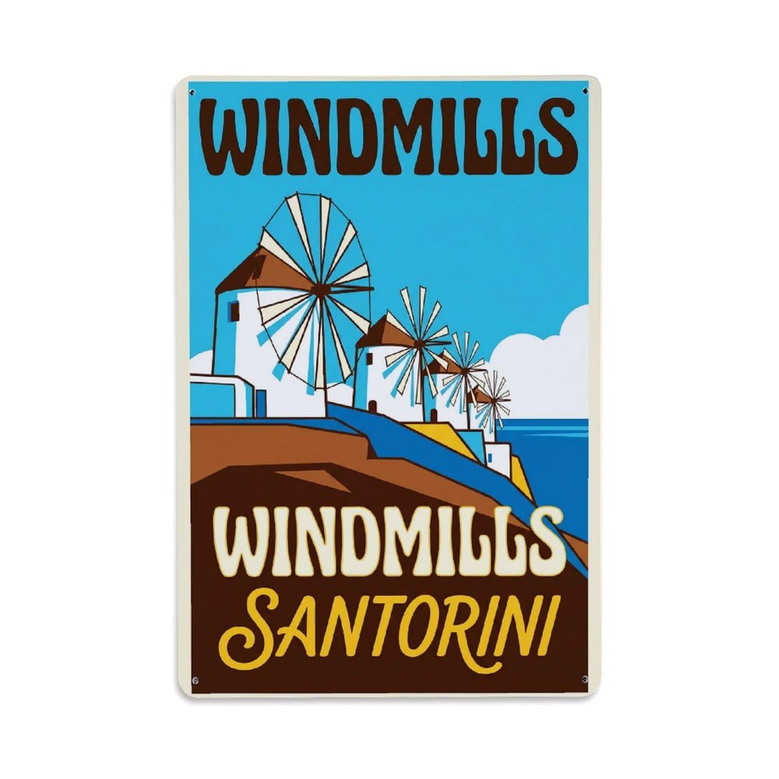 Gead 8X12inch Style Vintage Travel Santorini Windmills Metal Tin Sign