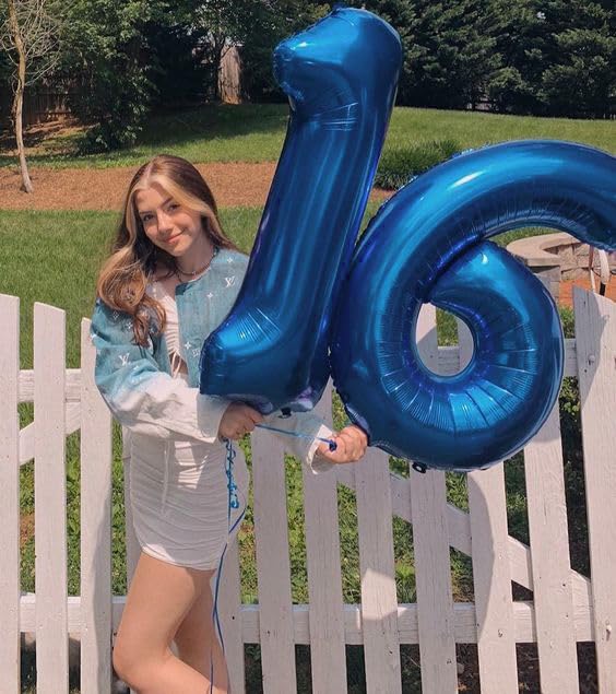 Image of Number Balloons 16 Balloon 40 inch Dark Blue for 16 61 Birthday Decorations | Saturated Color, Large 40 in, With Inflation Straw & Hanging Hole, Great for Men's Party, Back-To-School Season, Pool Party