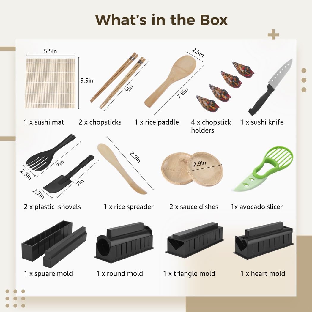 Kit de fabrication de sushis 23 pièces pour débutants, ensemble d'outils de sushi maison haut de gamme avec moules à riz en plastique et accessoires