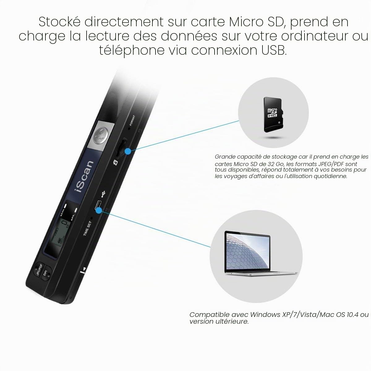 Scanner de Documents Portable avec 16G Carte TF, iScan Document Image Scanners A4 900 DPI, Scanner Photo Couleur Portable USB 2.0 Haute Vitesse JPG/PDF pour Documents, Reçus et Photos