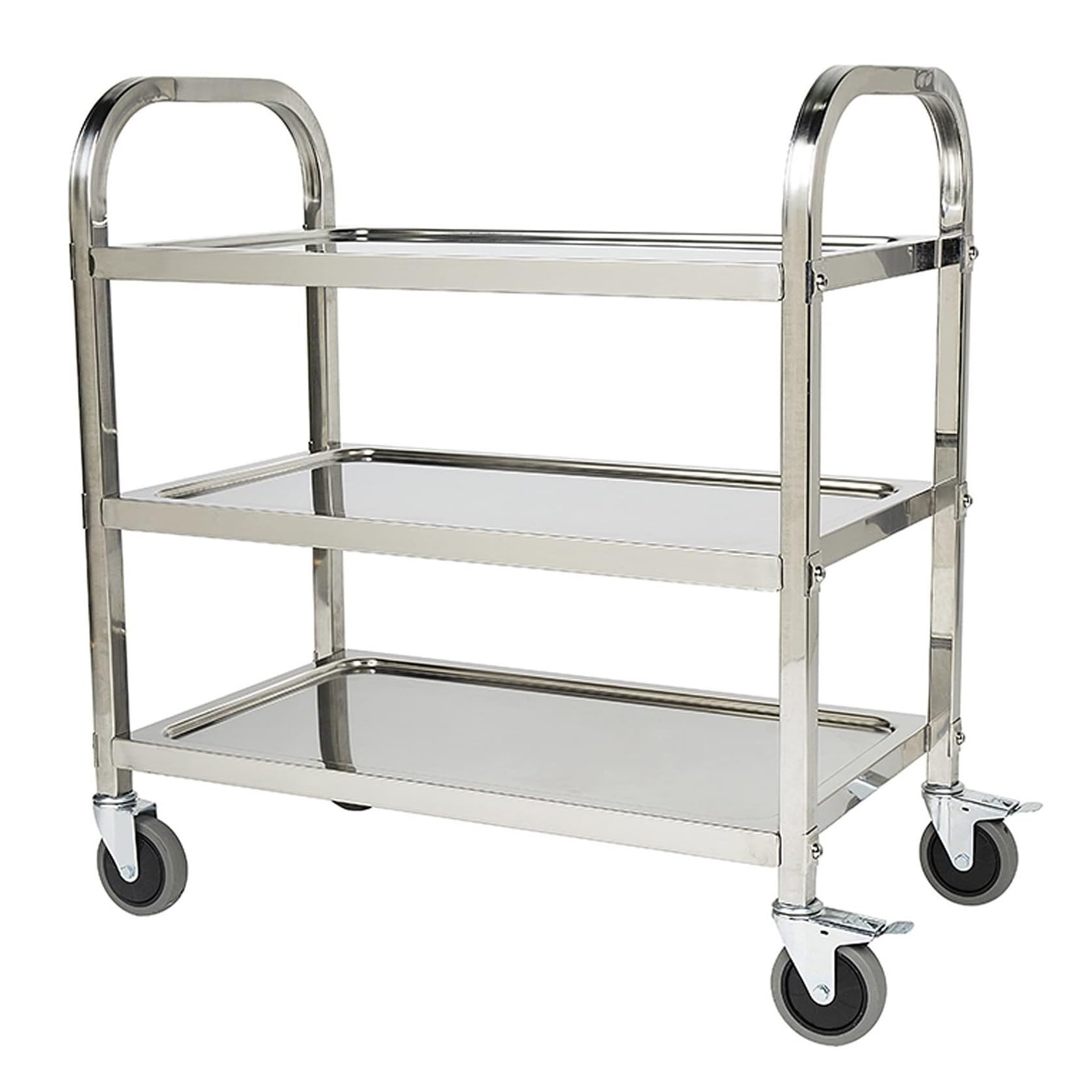 Carrito de servicio de acero inoxidable con ruedas bloqueables, carrito de comida y bebida de 2 niveles para hoteles y restaurantes, 75 x 40 x 83,5 cm