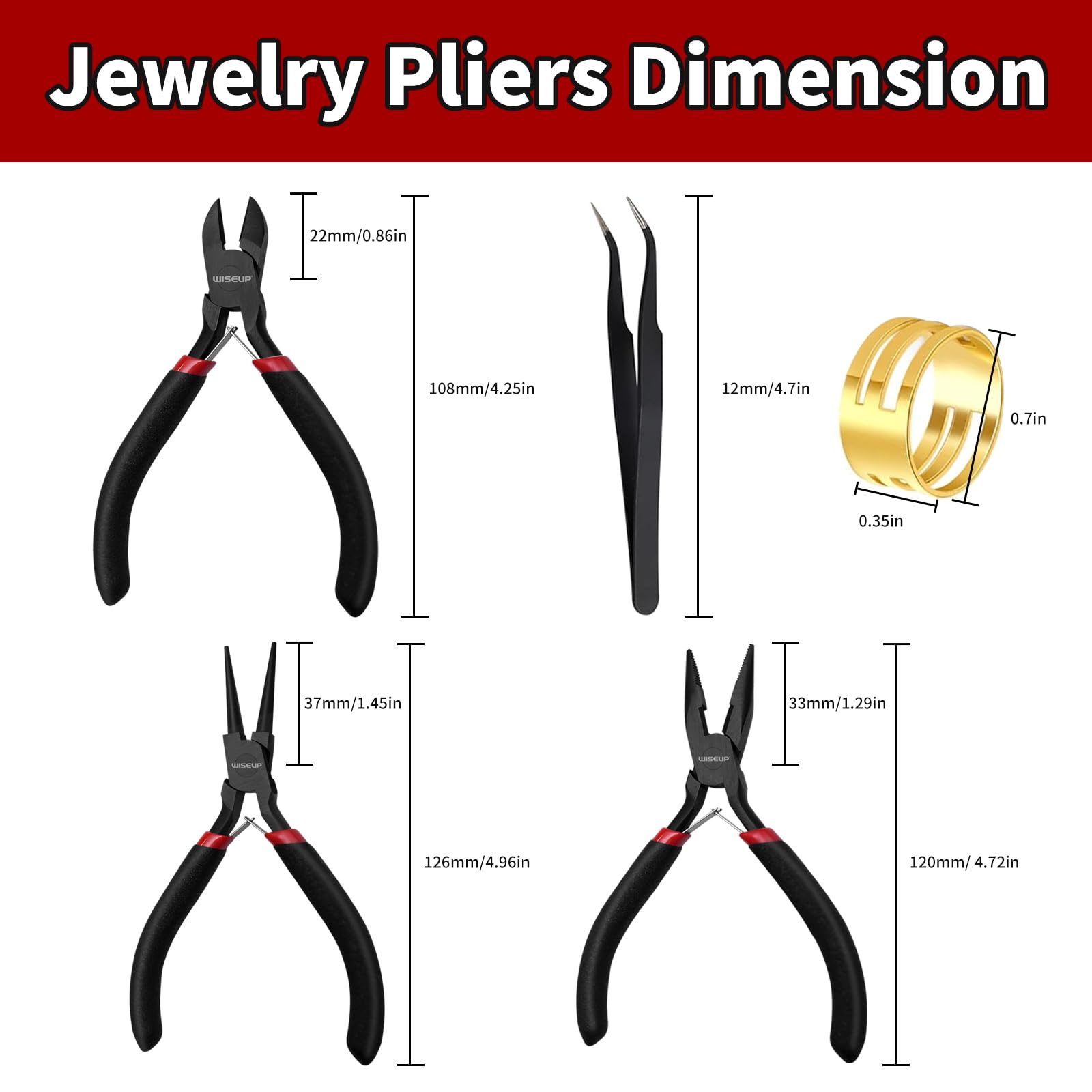 WISEUP - Set di 3 pinze per gioielli - Pinza a becco lungo/catena, pinza a becco tondo e tagliafili per gioielli fai da te, riparazione e avvolgimento di fili