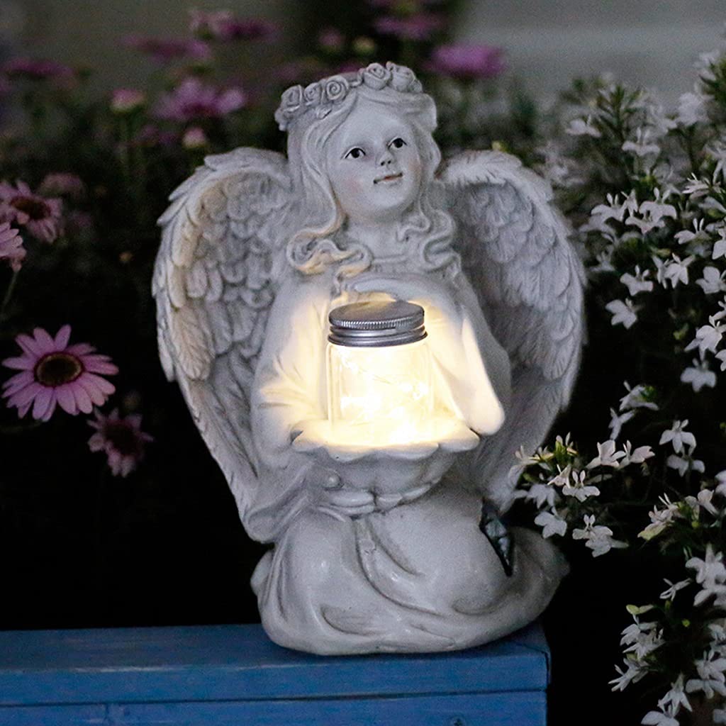 Posągi ogrodowe Anioł Ogród Statua Dekoracja Zewnętrzna Dziedziniec Sztuka Oświetlenie LED Ozdoby Dekoracyjne, Używane do Trawnika/Tarasu/Ścieżki Dekoracji Figurki ogrodowe