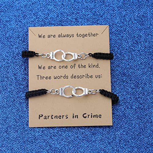 WUSUANED Partners In Crime Friendship Bracelets Handcuff Charms Friendship Symbol Jewelry For 2 Message Crad Gifts For Family Friends4