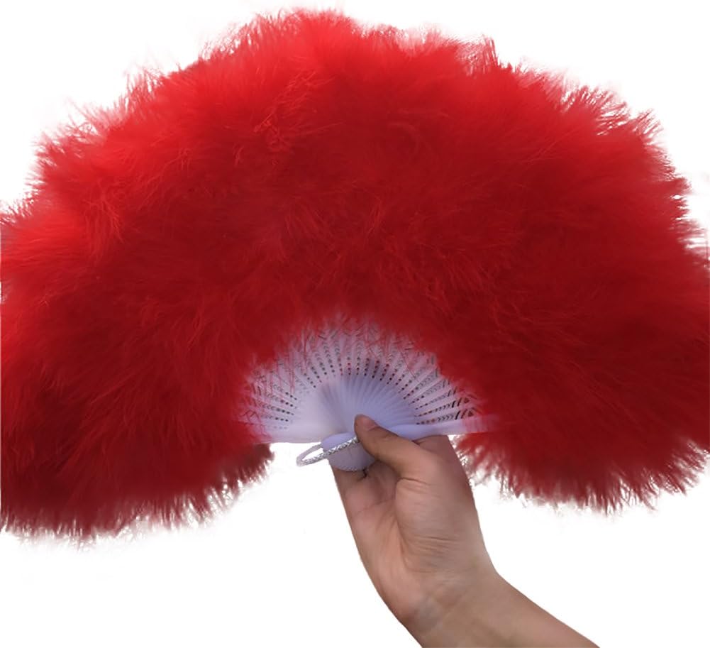 Cdet Hand Held Fan Belly Dance Fan Vintage Feather Foldable Chinese Fan Photo Props Love Gift Home Wall Decoration Red