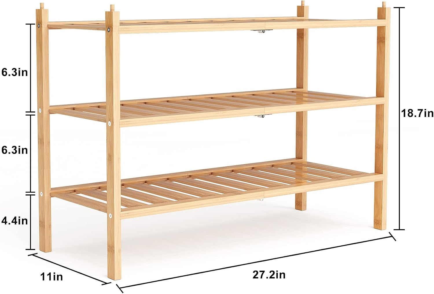 Dranixly Shoe Rack, 3-Tier Bamboo Stackable Shelf Storage Organizer, Stand for Closet, Entryway, Hallway, Bathroom and Living Room（Natural） image 3