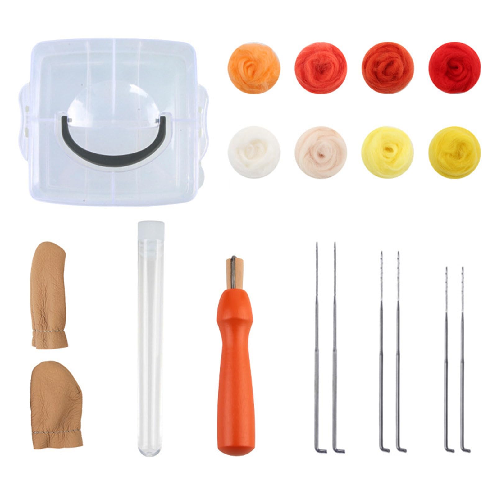 Buxuaaaa Felting Set with Wood Handle Needle Felting Tool Finger Protector for Pack Craft Needlework Needle Supplies
