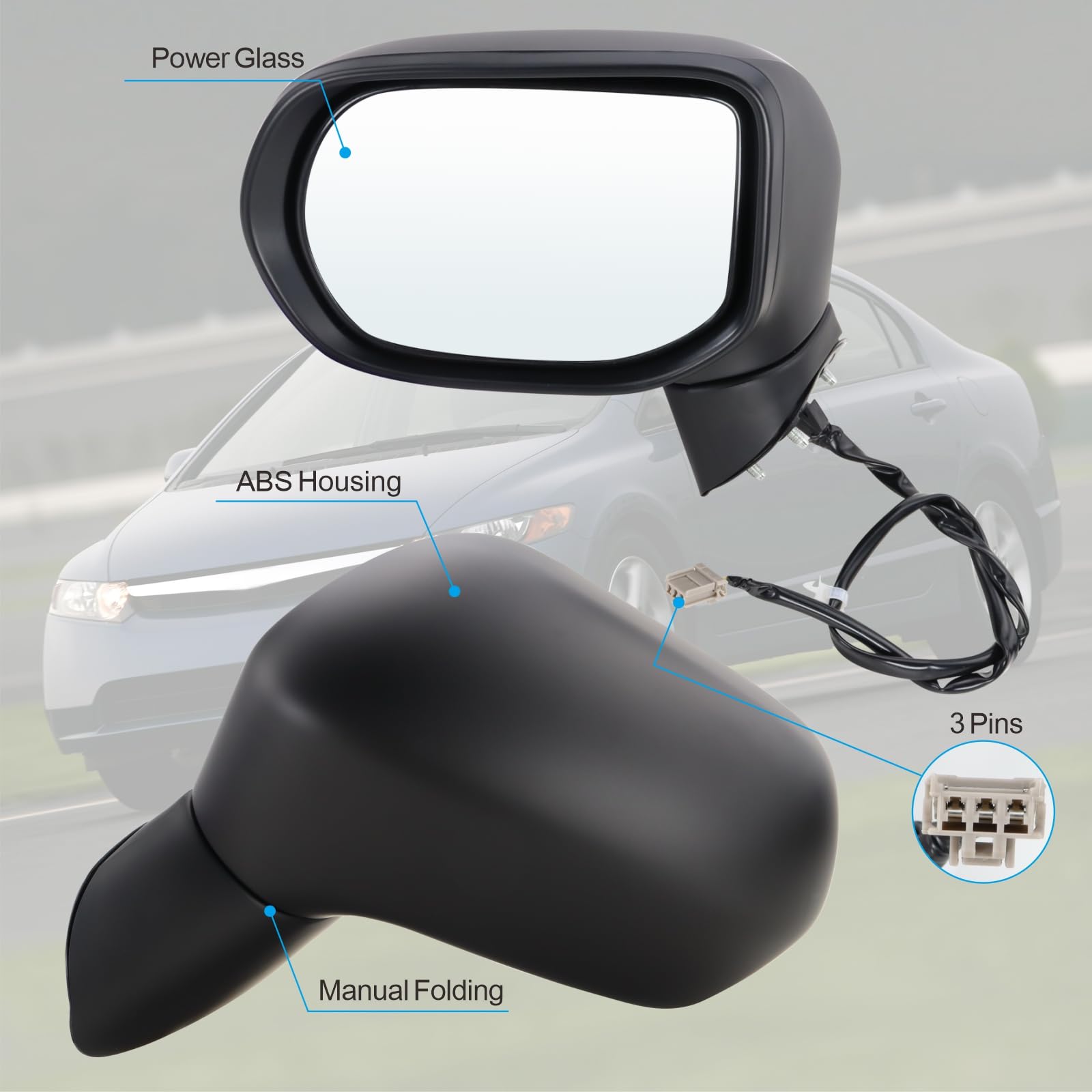 Honda Civic Door Mirror Replacement - 2006-2011 Driver Side Power Non-Heated