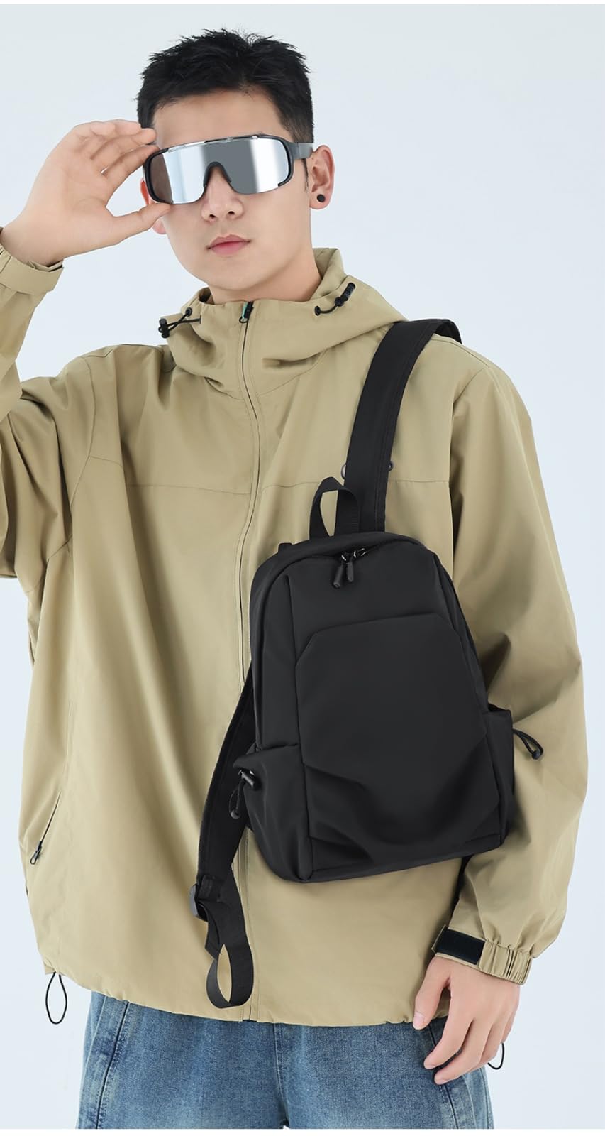 Zaino da Viaggio in Nylon Resistente all'Acqua, Sacco Giorno con Cerniera del Pannello Anteriore delle Tasche Laterali della Bottiglia A Cordone per La Scuola di Lavoro-Blue
