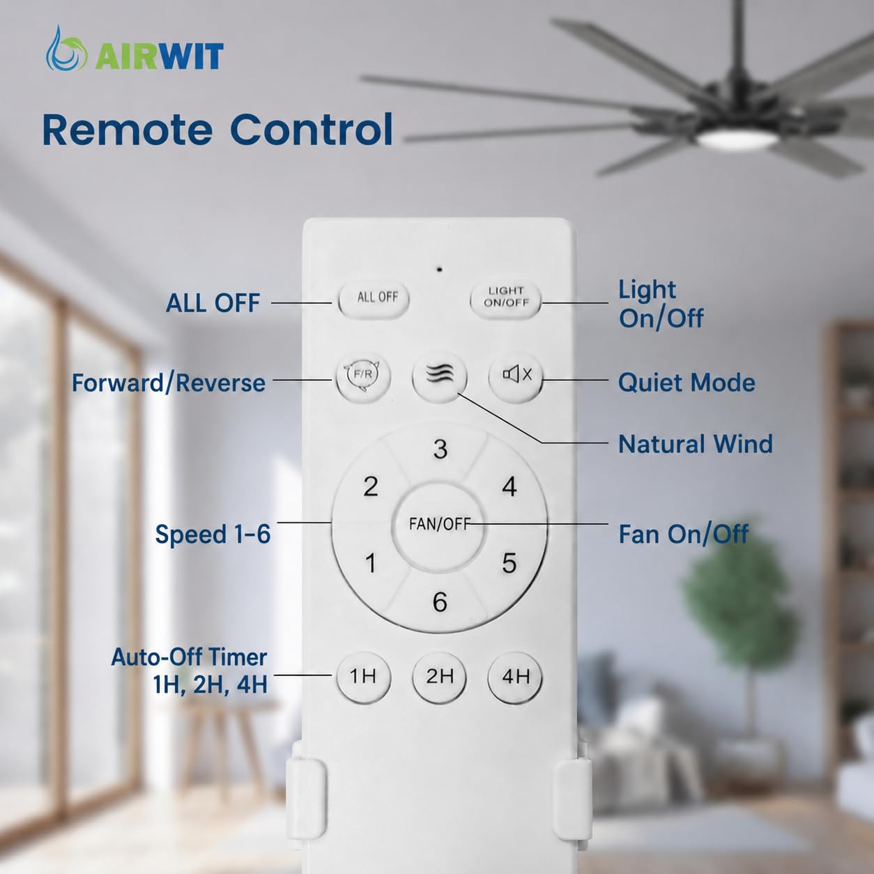 Airwit 183cm Ventilador de Techo con Luz Extra Grande, Lámpara Ventilador de Techo con Mando, Aspas Reversibles, Silencioso, Diseño Industrial para Salón Grande, Dormitorio y Terraza Cubierta