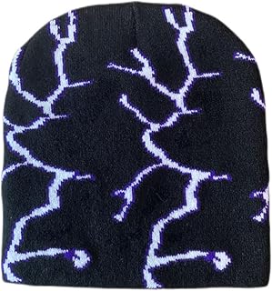 Lightning Beanie Punk Rock Skullies Gothic Hat Beanies Ski Hat Slouchy Skull Cap Black, Black, Medium-Large