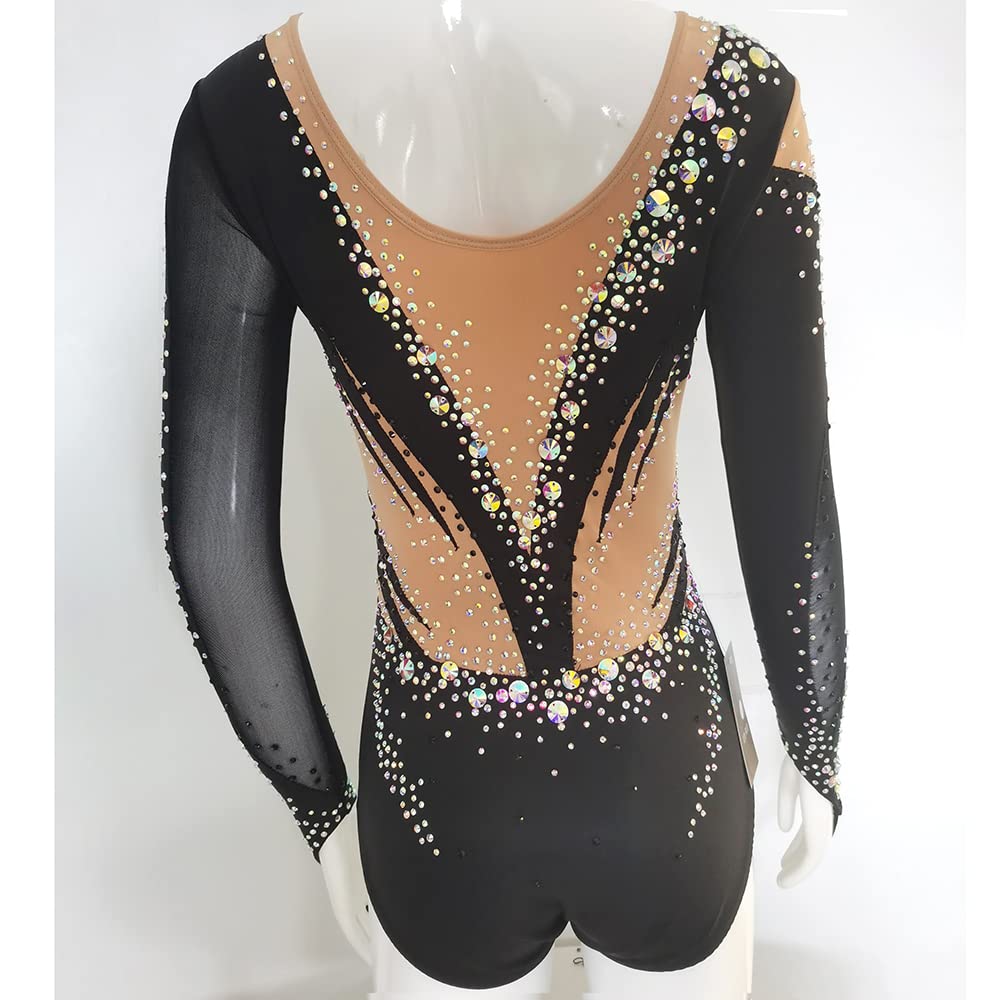 LIUHUO Maillot de gimnasia rítmica negro con manga de dedo para entrenamiento de competición