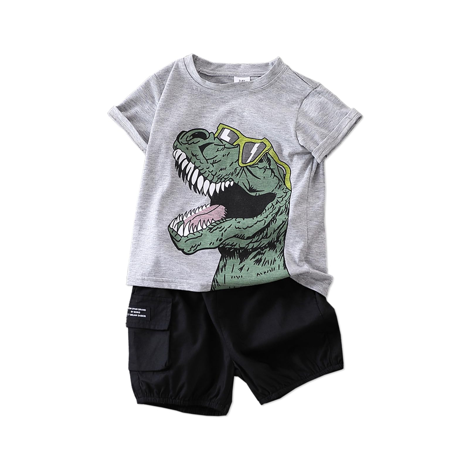 PATPAT Conjunto Verano Niño Ropa Pequeños, Camiseta De Manga Corta Con Estampado De Dinosaurios + Pantalones Cortos Cargo, Conjunto, Vestidos Deportivos Diarios Verano 1,5 Años A 6 Años