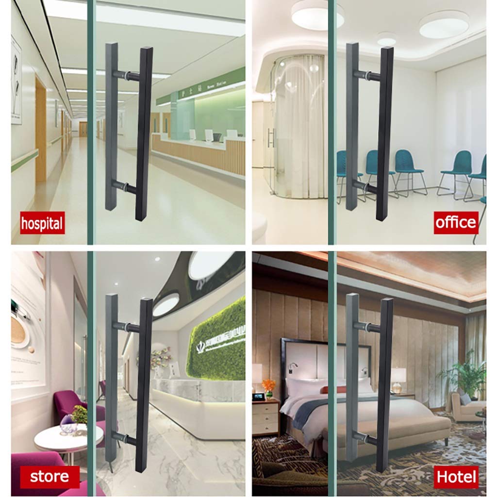 Tirador de empuje para puertas de vidrio y madera, tubo cuadrado de acero inoxidable negro mate, 9