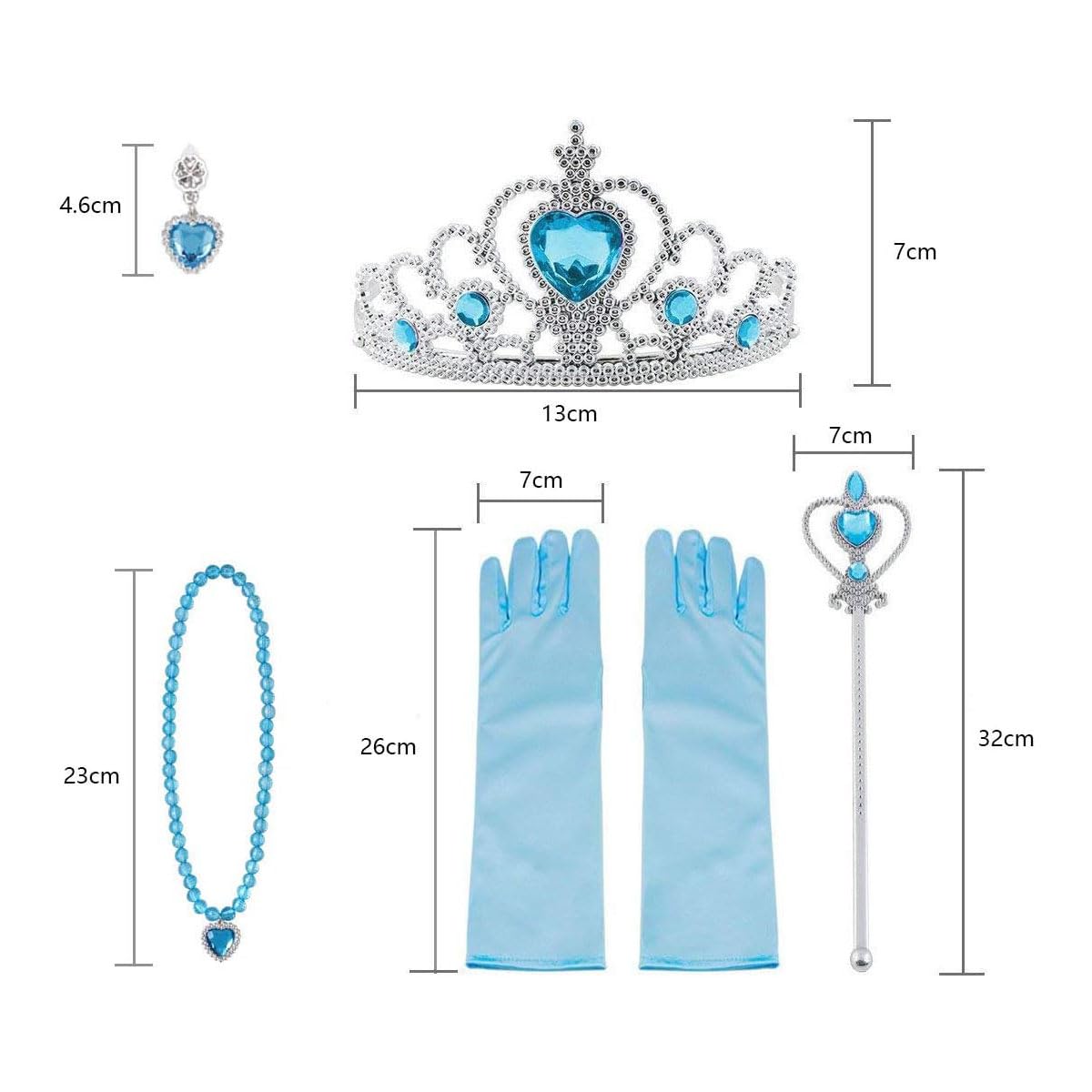 Vicloon neue Prinzessin Kostüme Set 7 Stück Geschenk aus Diadem, Handschuhe, Zauberstab, Halskette3-9 Jahre