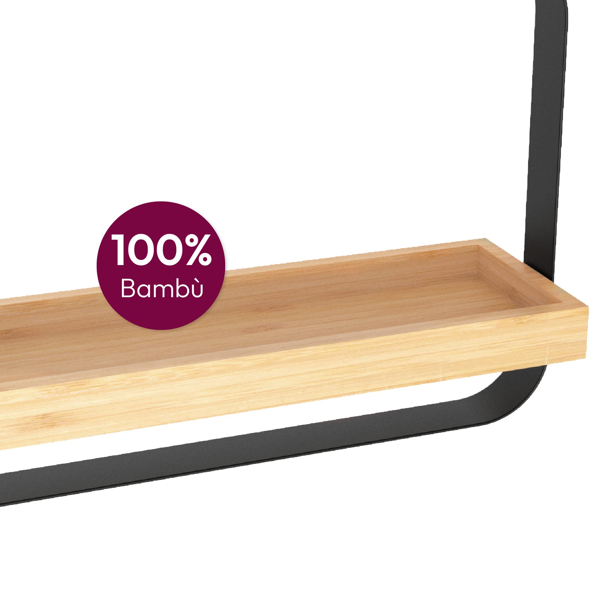 Mensola Da Parete In Bambù E Metallo - 39x26,5x10cm | Scaffale Rettangolare Per Soggiorno, Camera, Cucina - Foto 4