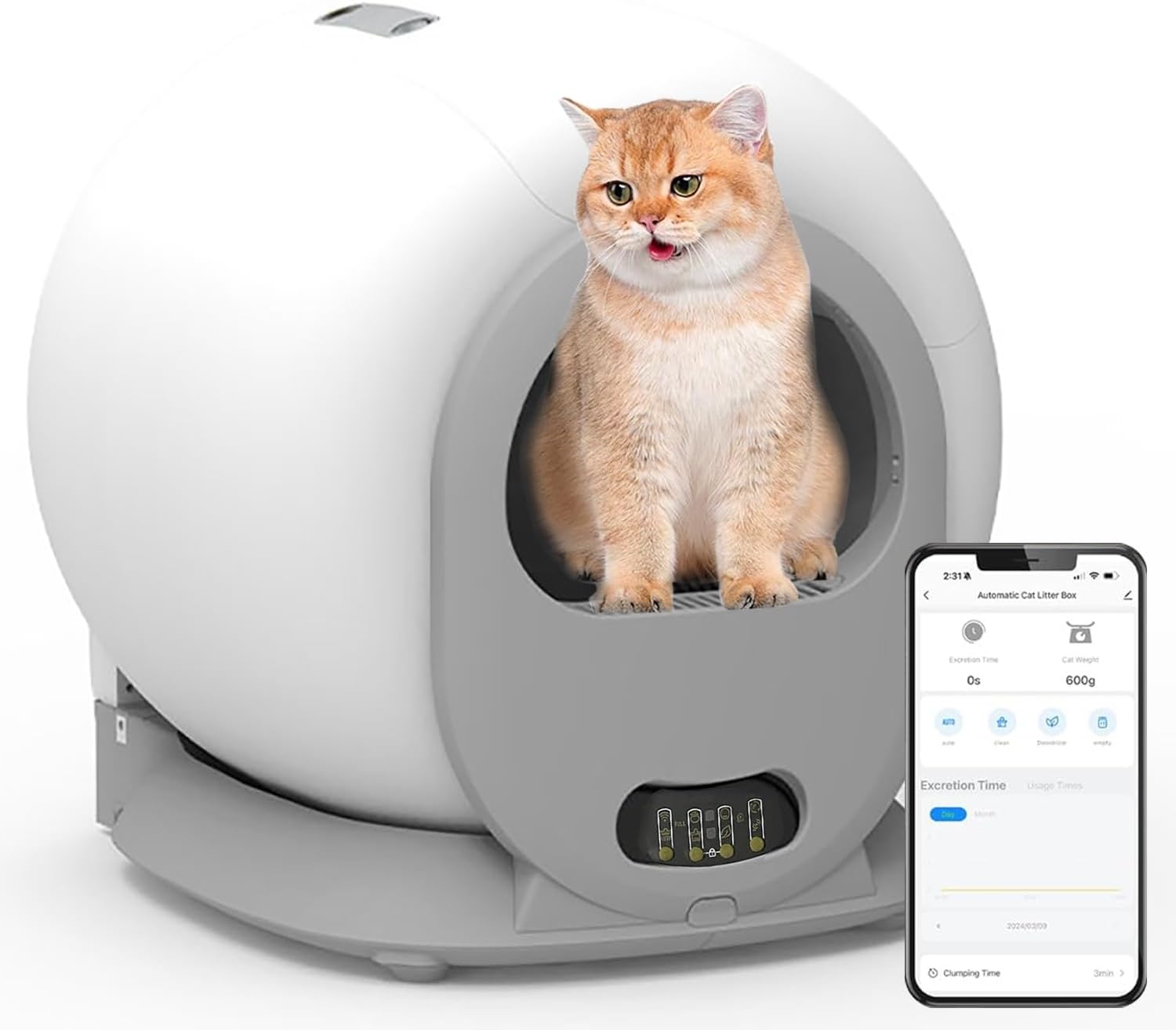 HENAE Self-Cleaning Cat Litter Box, 65L Large Capacity Automatic With APP Control & Anti-Pinch Safety Protection, Odor-Removal Design for Multiple Cats, Quiet