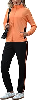 Color Block Tracksuit for Women 2 Piece Outfits Fall Sweatsuits Zip Up J...