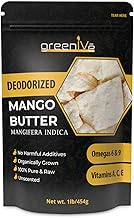 GreenIVe Deodorized Mango Butter Chuncks 100% Pure Raw Unrefined Natural Creamy Skin Hair Moisturizer Hydrating Body Butter Lotion Lip Balm Soap Making DIY Cosmetics Whipped Creams Food Grade 16oz