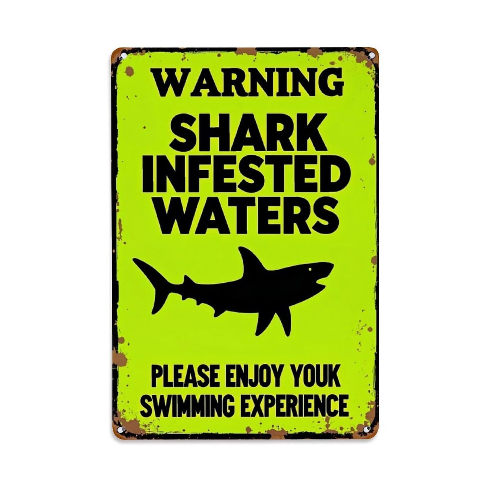 Warning Shark Infested Waters Sign Retro Metal Tin Sign, Vintage Metal Poster for home, Gaming Room, Studio Workshop,Bar,Garage Wall Art Decor 8x12 Inch