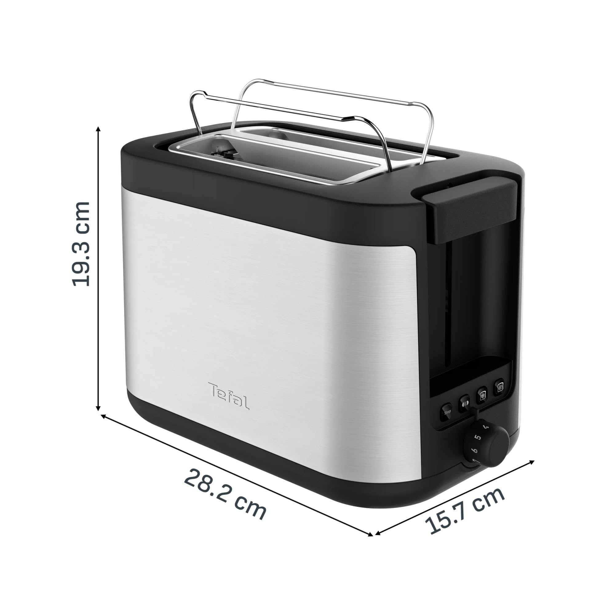 Tefal Element, Tostapane 2 Fette con Scaldapanini Integrato, Design In Acciaio Inossidabile, 7 Livelli Di Doratura, TT4308E0