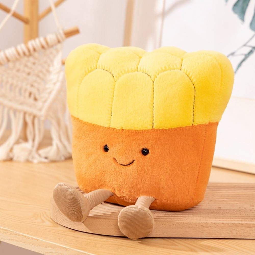 TONGMAN 9-inch Croissant Plush Toy – Cute Smile Bread Pillow, Soft Stuffed Animal for Kids, Funny Food Plushie, Christmas Birthday Gift (french fries)