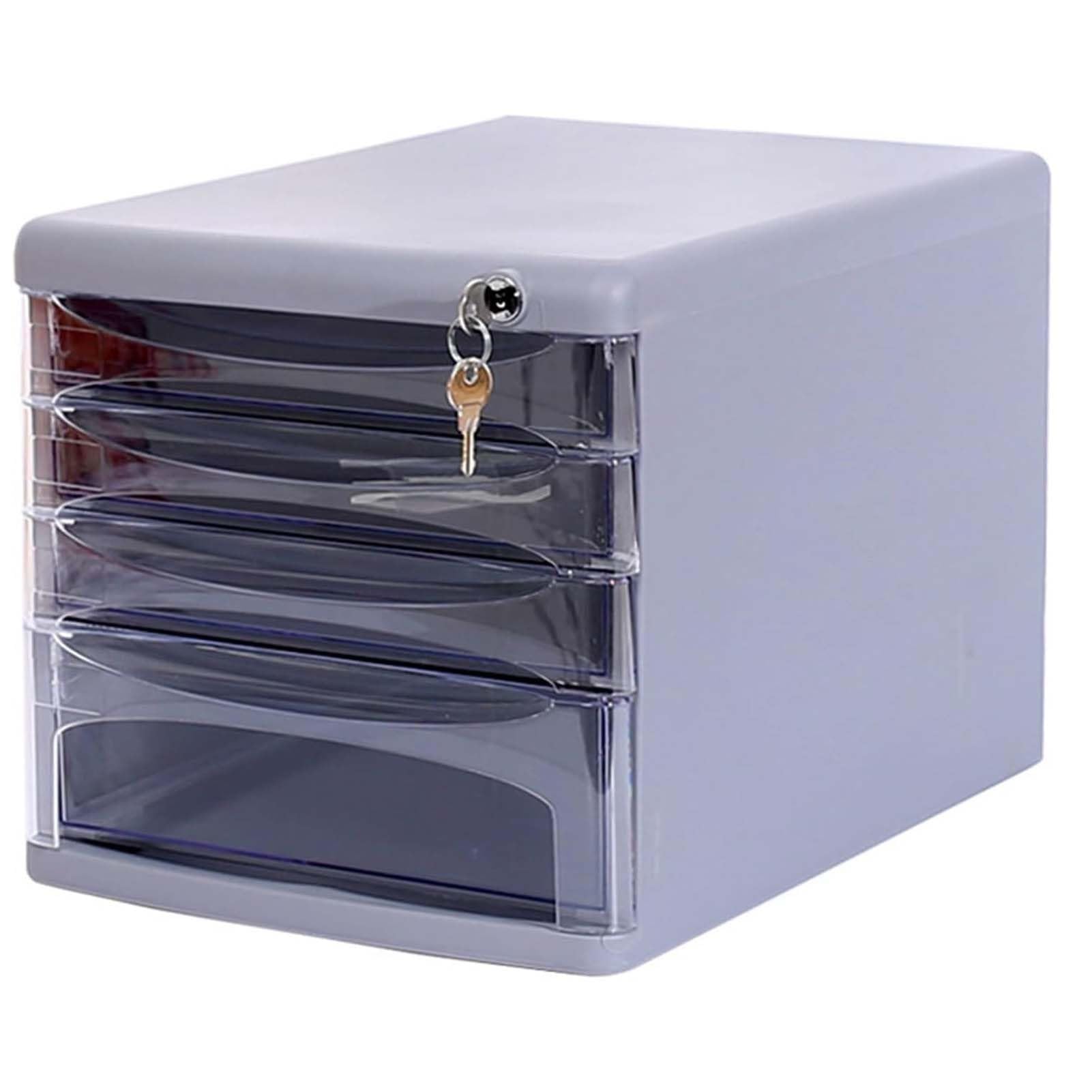 GUODDM 4-Tier Lockable Clear Drawer Filing Cabinet - A4 Plastic Document Organizer, For Office/Home, Desktop File Storage Box For Paper, Records & Supplies