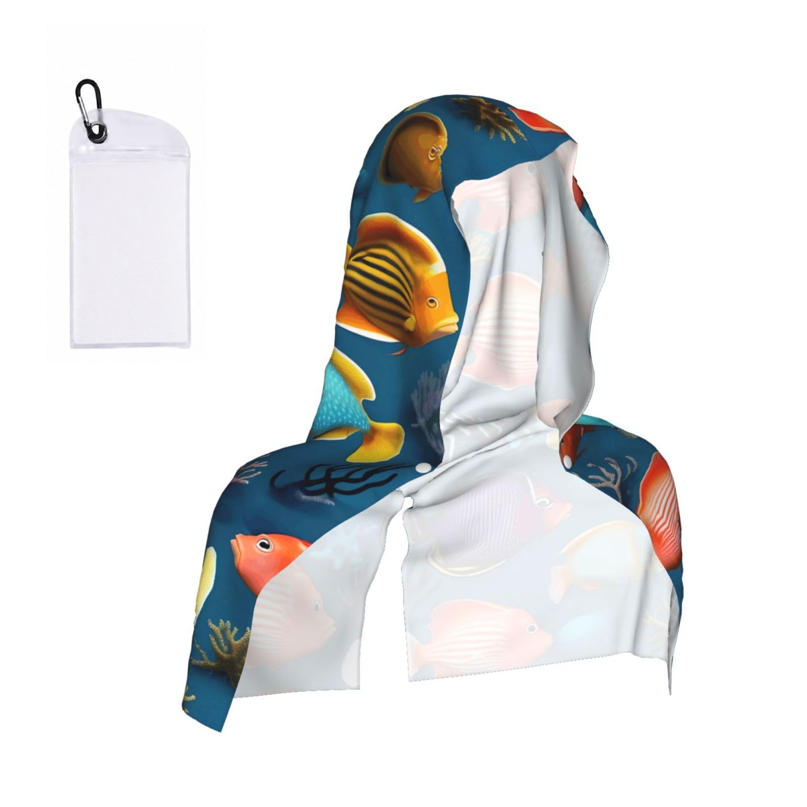 CNTDBU Submarine reef fish Cooling Towel Hooded-Instant Chill Neck Cover for Sports, UV Cooling Rag for Running Gym