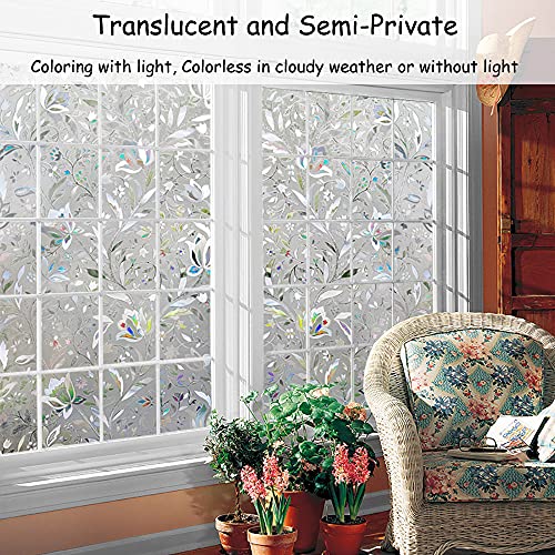 Ninetrex Window Privacy Film,Decorative Window Film,3D Stained Glass Window Sticker,No Glue Window Coverings Films Self-Adhesive Vinyl Static Cling Film For Home Office(17.5X78.7Inch) #TOP2