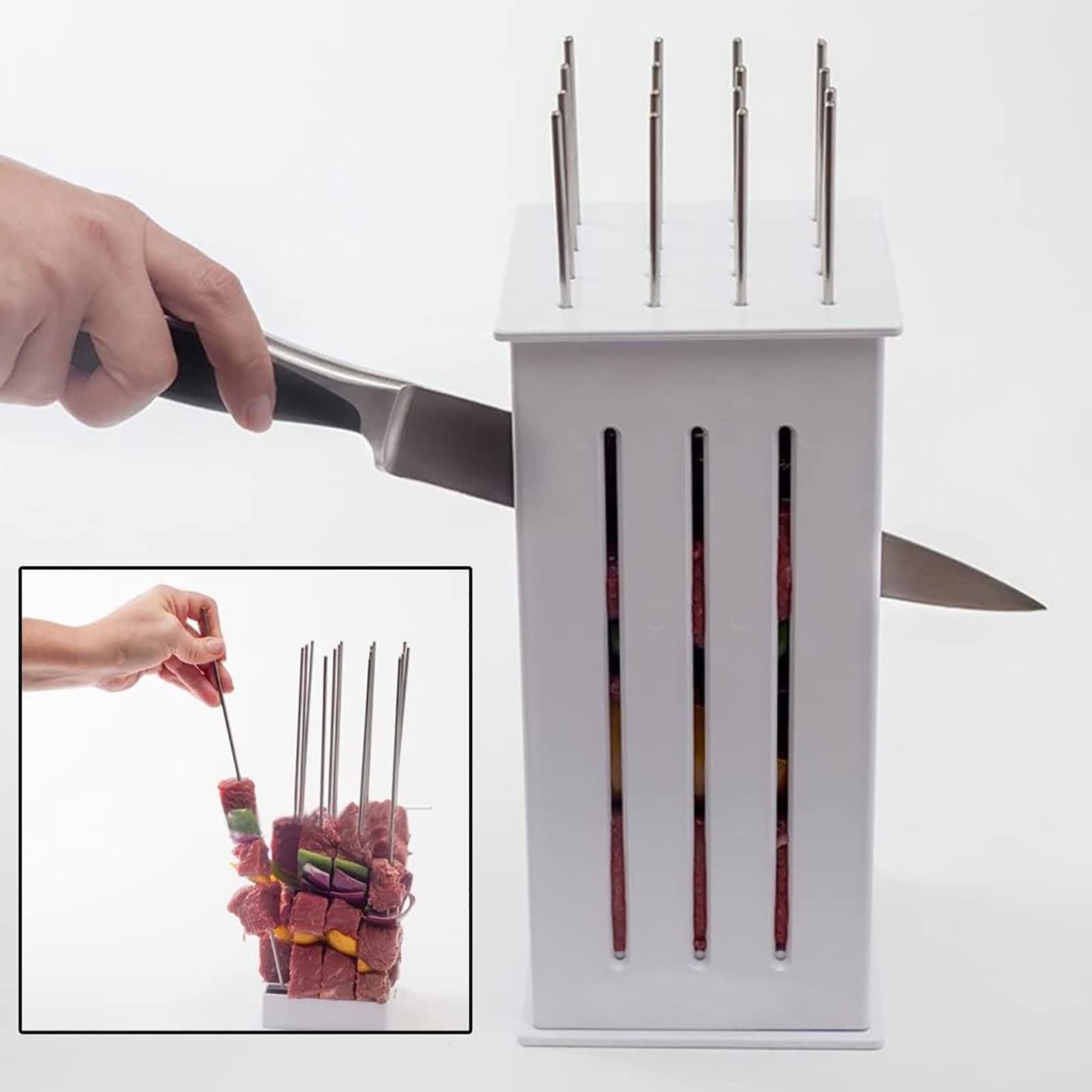 Kebab Maker, BBQ Meat Skewer Maker Box, 16 Hole Tool Kebab, Adatto per Carne, Frutta o Verdura, Kit Riutilizzabile per Barbecue Kebab