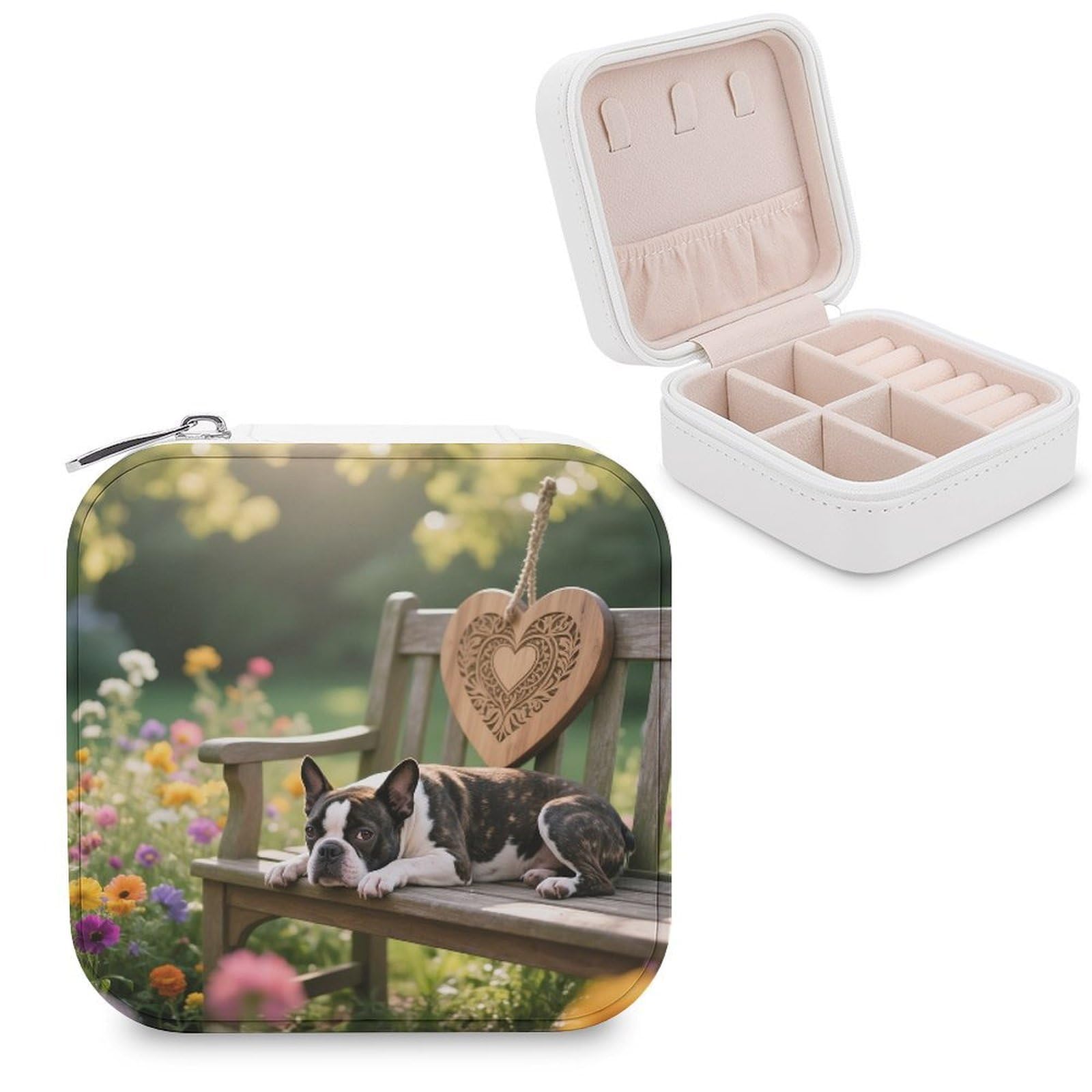 VstaDank Boston Terrier Jewelry Organizer Travel Case for Women With Zipper Mini Jewelry Case PU Leather Jewelrys Box for Rings Necklaces Bracelets Earring Holder Organizer Storage