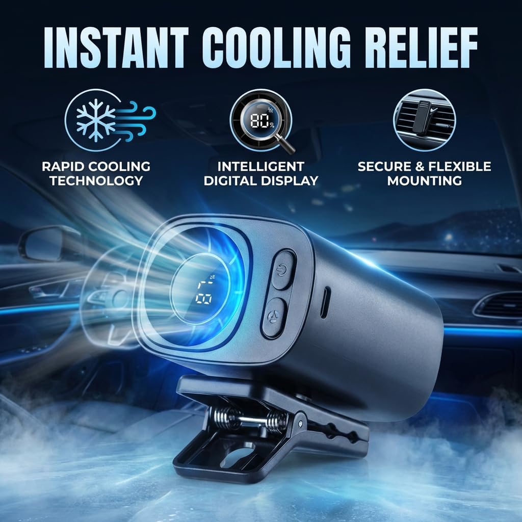 Carzlab Portable Car Ac, Clip on Air Conditioner Fan, Portable Mini Cooling System for 16℃ Semi-Cooling Wide Clamp, Silent Mini Bladeless Fans (2pcs)