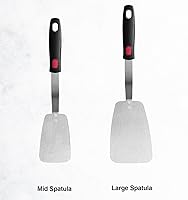 Vista 8 de Espátula Flexible de Acero Inoxidable, XiaoZu, Espátula delgada de metal para sartén de hierro fundido, hoja delgada y mango de silicona resistente