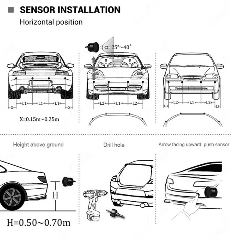 Sensori Rilevamento Distanza Kit Radar retromarcia per Auto sensori parcheggio per Veicoli con 4 di Assistenza al Backup avviso Acustico sul Display della Distanza | Black
