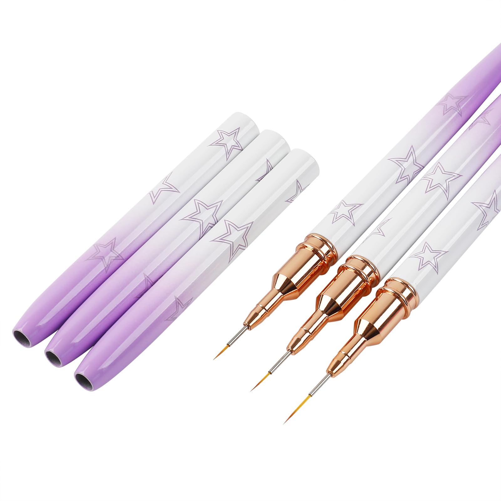 CHENYIYI Lápiz de línea de uñas 5/7/10 mm Pinceles para Decoración de uñas Decorar Dibujando Patrones de Línea Pincel de Gel Semipermanente Acrílica Profesional Kit Manicura (Setmorado degradado)