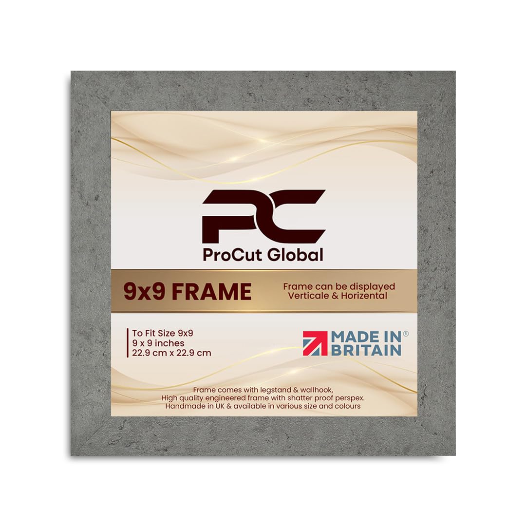 Procut Global 9X9 Grey Marble Picture Frames - Modern Wooden Photo Frame with Shatterproof Perspex for Wall or Tabletop - Perfect for Posters, Certificates, Prints - Sizes & Colors Available