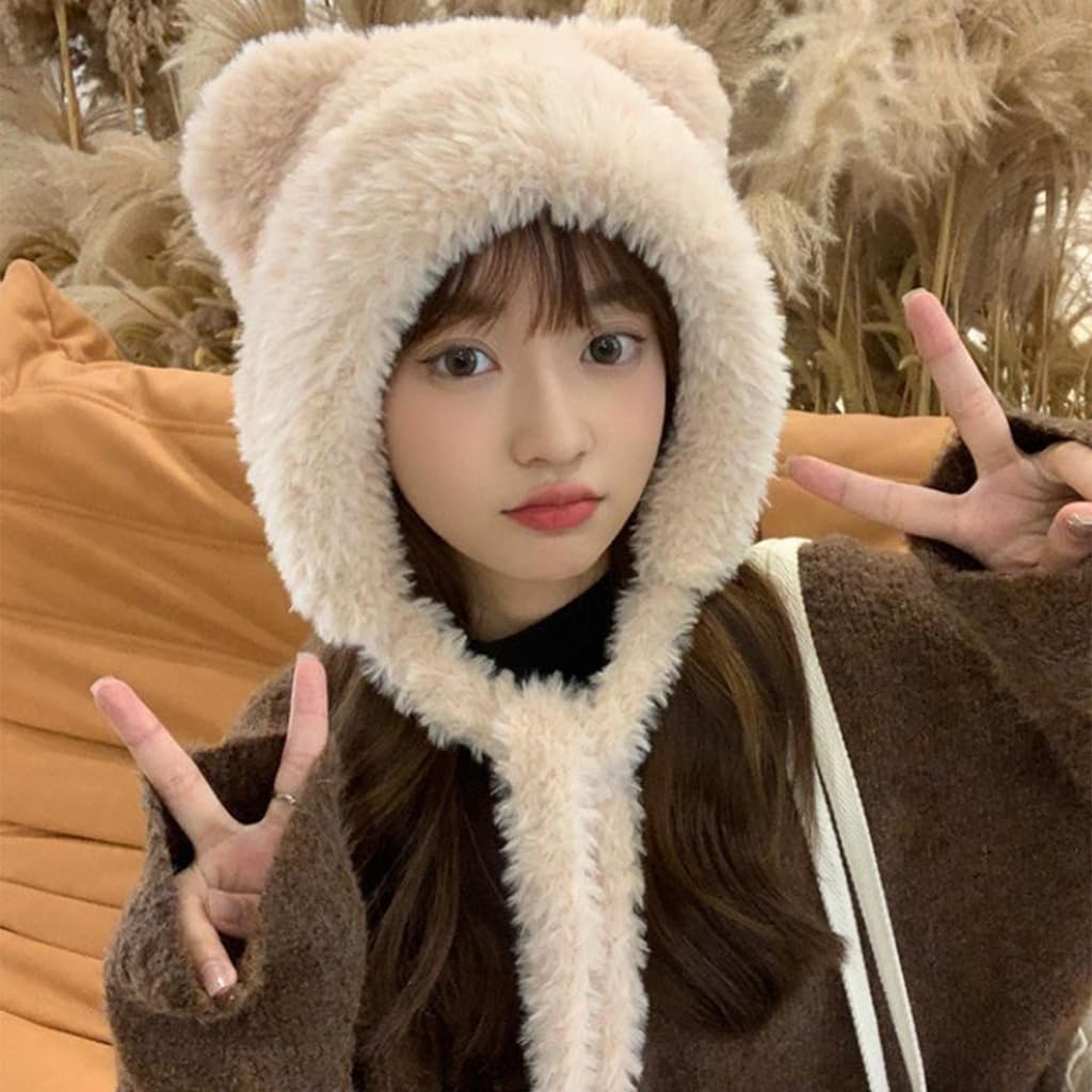 Thicken Windproof Bear Ear Shape Hat for Women Teens Keep Ear Warm Hat Cold Weather Thicken Trapper Hat