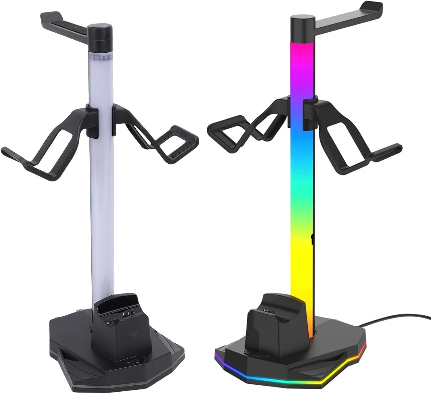Zunate 3 in 1 RGB Gaming Controller Charging Stand with Headphone Holder, Dual USB and USB C Ports, 4 Lighting Modes, Dock for 2 Game Controllers and Headsets